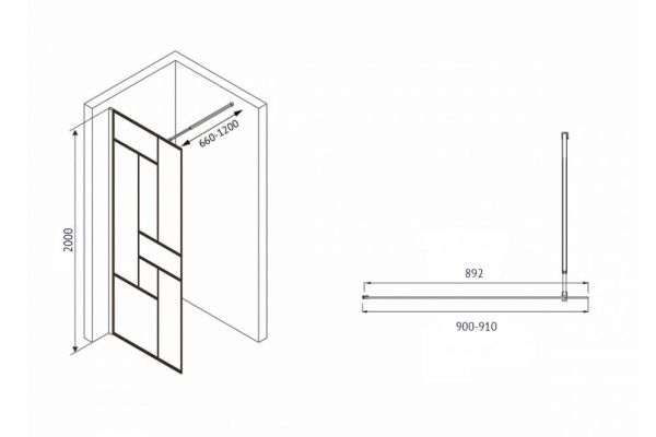 Душевая перегородка 90x200 ABBER Immer Offen AG63090B профиль черный стекло прозрачное Душевая перегородка 90x200 ABBER Immer Offen AG63090B профиль черный стекло прозрачное