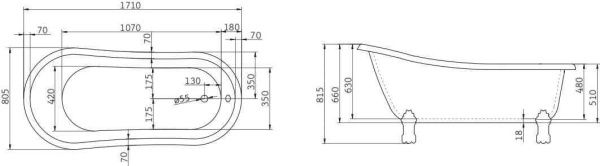 Акриловая ванна 170x80,5 см BelBagno  BB04 белый Акриловая ванна 170x80,5 см BelBagno  BB04 белый