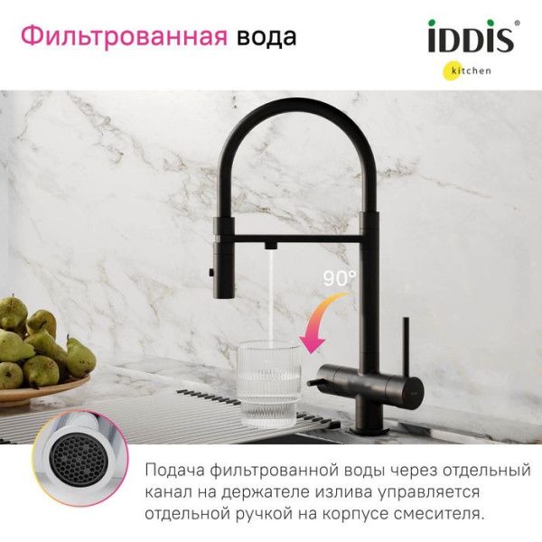 Смеситель для кухни с фильтром и гибким изливом IDDIS Ace ACEBLFFi05 черный матовый Смеситель для кухни с фильтром и гибким изливом IDDIS Ace ACEBLFFi05 черный матовый