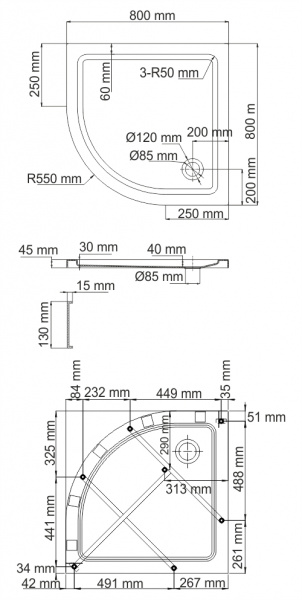 Поддон для душа 80см WasserKRAFT Isen 26T00 Поддон для душа 80см WasserKRAFT Isen 26T00