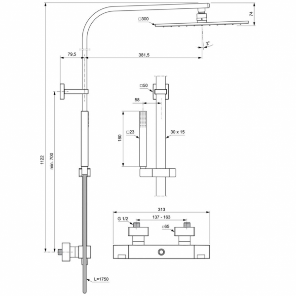 Душевая система с термостатическим смесителем для душа Ideal Standard CERATHERM C100 A7542AA Душевая система с термостатическим смесителем для душа Ideal Standard CERATHERM C100 A7542AA