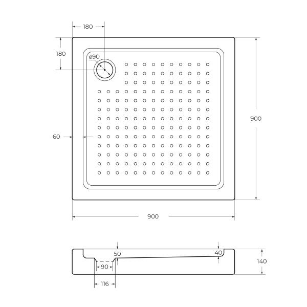 Акриловый поддон 90x90 см Cezares  TRAY-A-A-90-15-W0 белый Акриловый поддон 90x90 см Cezares  TRAY-A-A-90-15-W0 белый