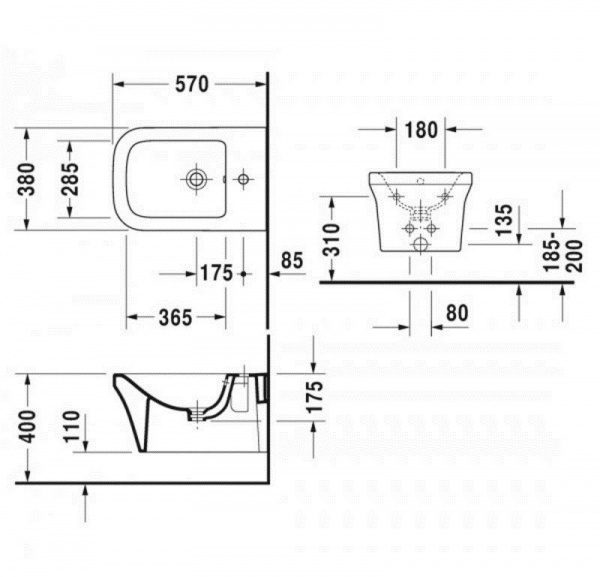 Биде подвесное DURAVIT P3 Comforts 2268150000 Биде подвесное DURAVIT P3 Comforts 2268150000