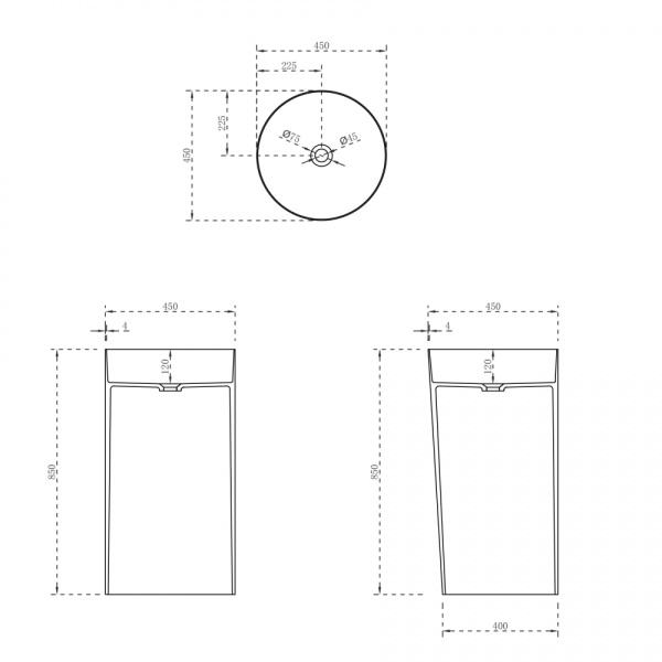 Раковина напольная Abber Stein 45 см AS2506 белая матовая