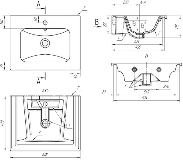 Мебельная раковина MyJoys Euphoria 60 см 
640344 накладная белая