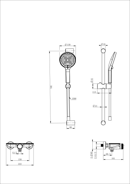 Смеситель для душа набор с гарнитуром Wonzon & Woghand Clickplate WW-B2052-A-BGG темный графит брашированный