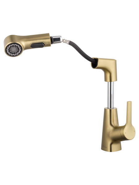 Смеситель для раковины с гигиеническим душем Wonzon & Woghand WW-121B108-BG золото брашированный