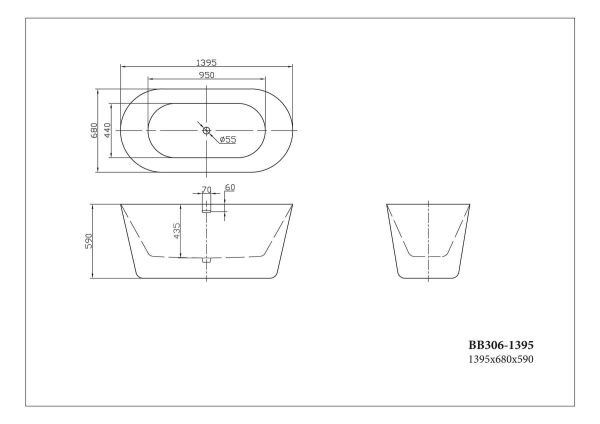 Акриловая ванна отдельностоящая 139,5x68 см BelBagno  BB306-1395 белый Акриловая ванна отдельностоящая 139,5x68 см BelBagno  BB306-1395 белый