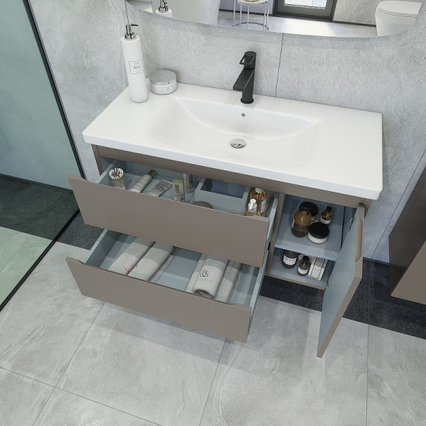 Тумба с раковиной Caprigo Forte 100 см 36115R-SF025 подвесная серая