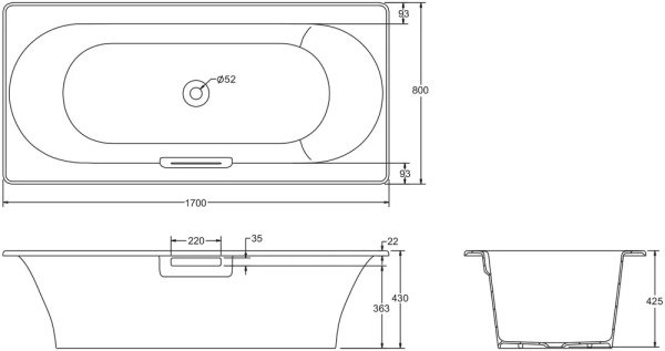 Ванна чугунная с антискользящим покрытием 170x80 см Jacob Delafon  E6D901-0
