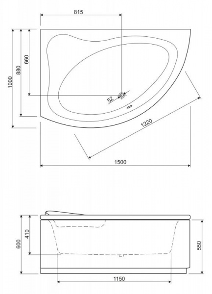 Акриловая ванна 150x100 см Cezares  TEBE-150-100-41-L белый Акриловая ванна 150x100 см Cezares  TEBE-150-100-41-L белый