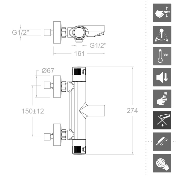 Смеситель для ванны Ramonsoler Termotech 963901NL термостатический с душевой лейкой хром
