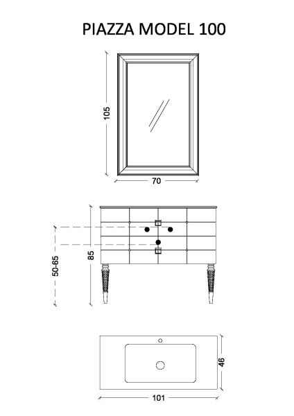 Тумба под раковину Armadi Art Piazza 100 см 841-100-BCR подвесная черная