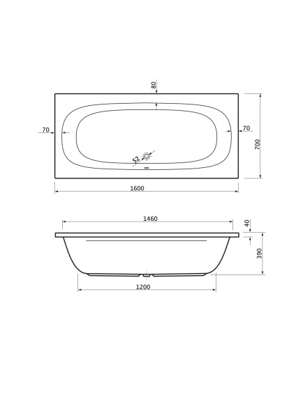 Ванна акриловая Cezares Piave 160x70 PIAVE-160-70-42-W37