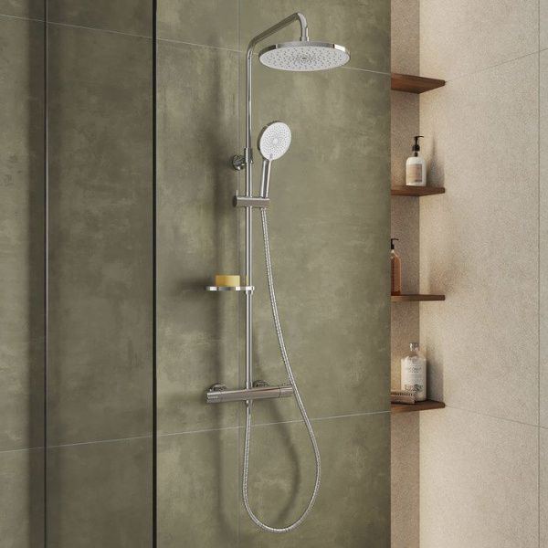 Смеситель термостатический для душа со стойкой и тропической лейкой Milardo Ideal Spa ILSSBTHM89 хром Смеситель термостатический для душа со стойкой и тропической лейкой Milardo Ideal Spa ILSSBTHM89 хром