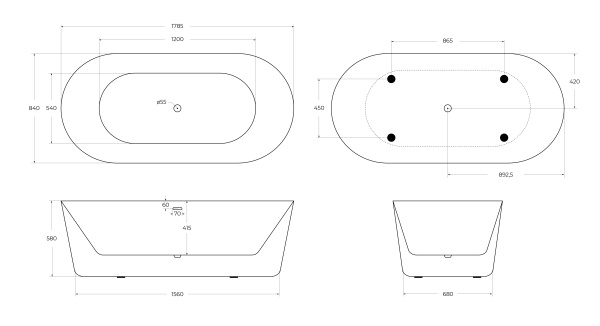 Ванна акриловая BelBagno 180x85 BB306-1785