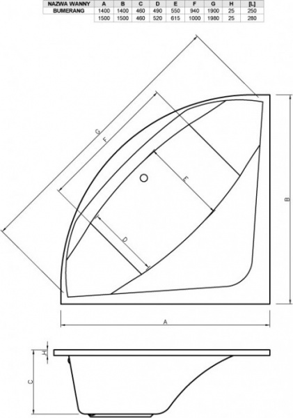 Ванна акриловая 140x140 Vayer Boomerang Гл000010858