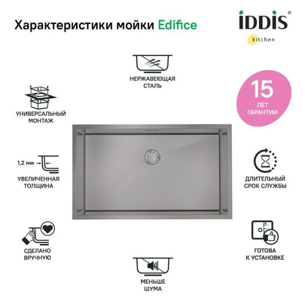 Мойка 44х74х20 см IDDIS Edifice EDI74G0i77 графит Мойка 44х74х20 см IDDIS Edifice EDI74G0i77 графит