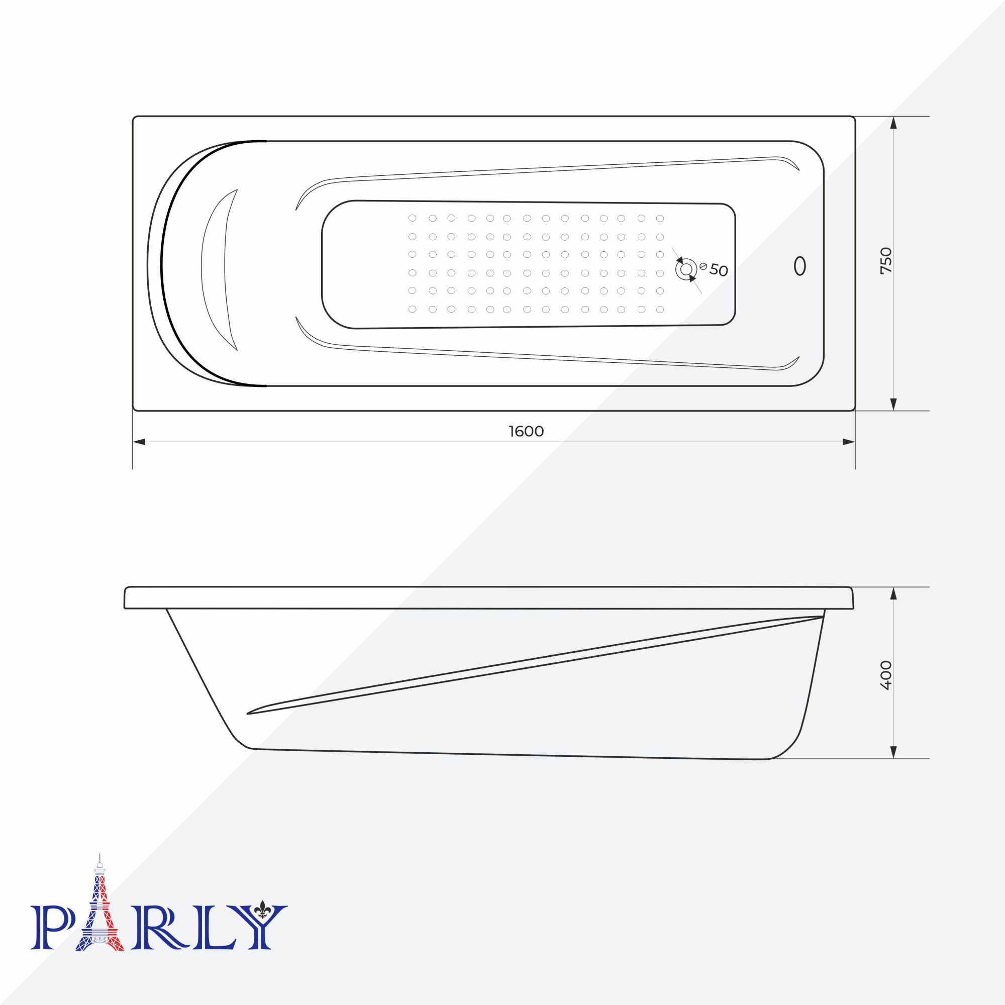 Ванна акриловая Parly Ortiz 160x70 ORTIZ-D 160