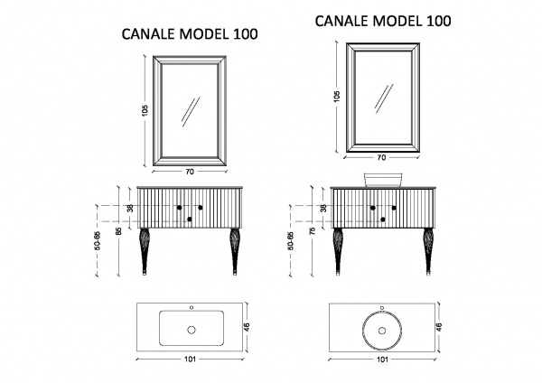 Тумба Armadi Art Canale 100 белая золото + Столешница моноблок Тумба Armadi Art Canale 100 белая золото + Столешница моноблок