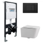 Комплект подвесной унитаз ABBER Rechteck AC1201 белый с инсталляцией AC0105 и кнопкой AC0120MB черный матовый