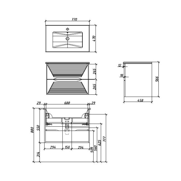 Тумба под раковину Caprigo Modo Terza 80 см 35613-SF027 подвесная белая