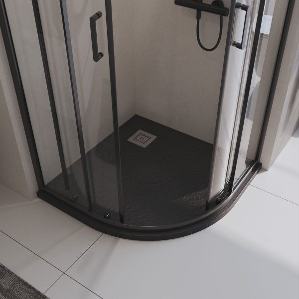 Душевой поддон из искусственного мрамора в комплекте с сифоном 90x90 см BelBagno UNO TRAY-MR-UNO-R-90-550-35-NERO-CR чёрный матовый Душевой поддон из искусственного мрамора в комплекте с сифоном 90x90 см BelBagno UNO TRAY-MR-UNO-R-90-550-35-NERO-CR чёрный матовый