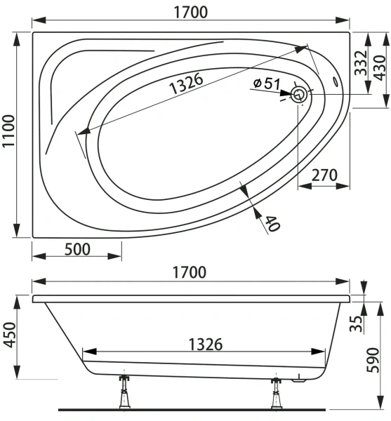 Ванна акриловая Vagnerplast Hapi 170x110 L VPBA170HAP3LX-04