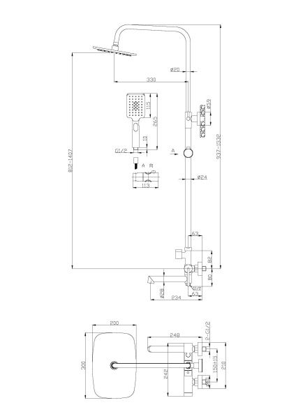 Душевая стойка  BelBagno ACQUA ACQUA-VSCM-CRM хром Душевая стойка  BelBagno ACQUA ACQUA-VSCM-CRM хром