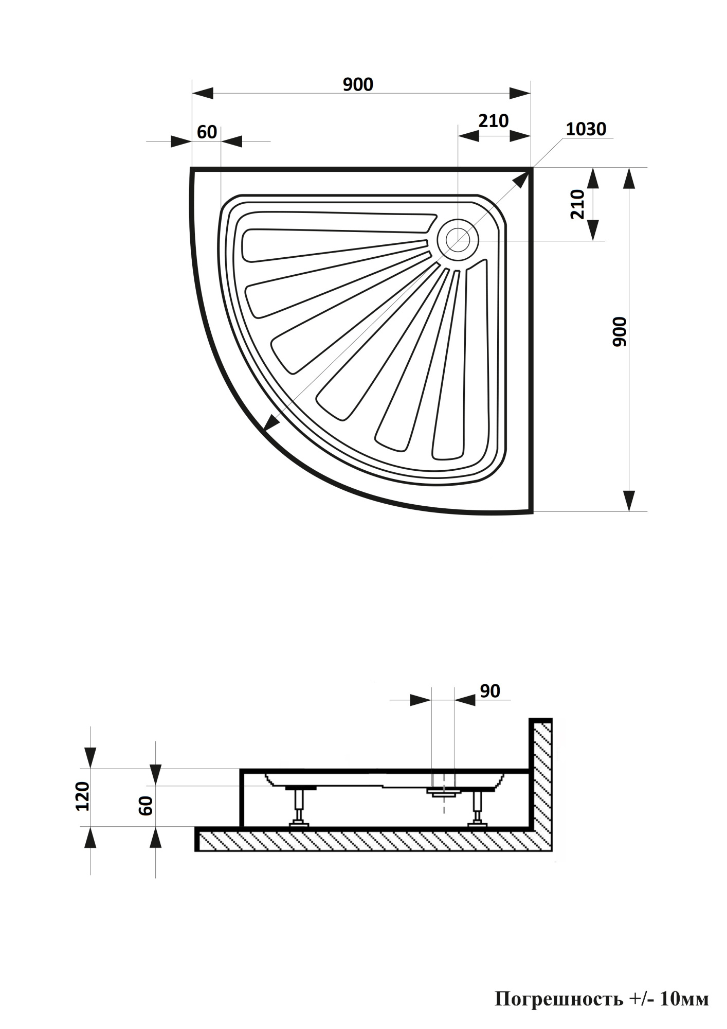 Поддон акриловый Ceruttispa 90x90 R90