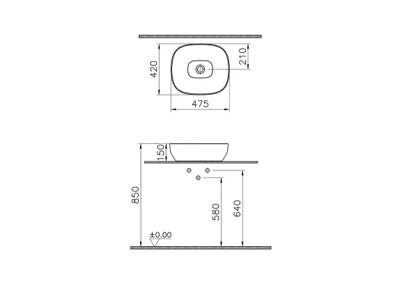 Раковина чаша форма без перелива тауп  VitrA Outline recycled 7991B066-0016 Раковина чаша форма без перелива тауп  VitrA Outline recycled 7991B066-0016