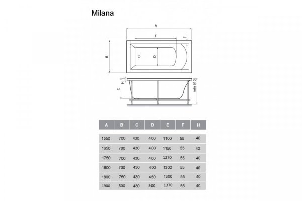 Ванна акриловая 190x80 Vayer Milana Ванна акриловая 190x80 Vayer Milana