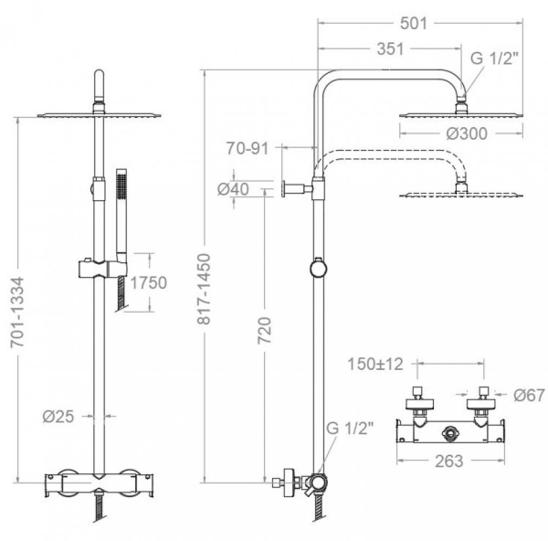 Смеситель для ванны Ramonsoler Drako 335413RM300 термостатический с душевой лейкой хром