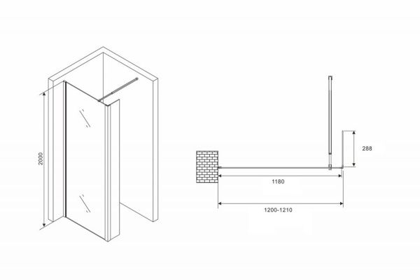 Душевая перегородка 120x200 ABBER Immer Offen AG66120B профиль черный стекло прозрачное Душевая перегородка 120x200 ABBER Immer Offen AG66120B профиль черный стекло прозрачное