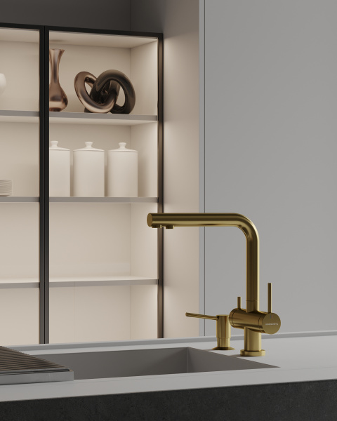 Смеситель для кухонной мойки Abelsberg Pura OTF70709BG королевское золото брашированный