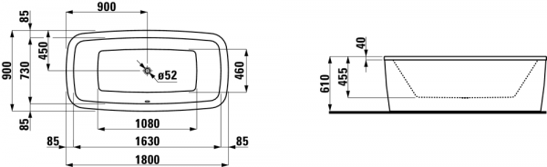 Акриловая ванна 180x90 Laufen Palomba 2.3180.0.000.000.1 Акриловая ванна 180x90 Laufen Palomba 2.3180.0.000.000.1