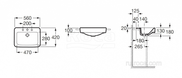 Раковина Roca Dama Senso Square 56 32751S000 Раковина Roca Dama Senso Square 56 32751S000