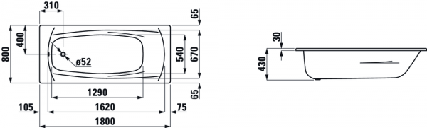 Стальная ванна с шумоизоляцией 180x80 Laufen Palladium 2.2510.3.600.040.1