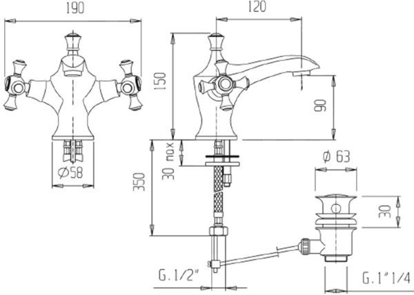Смеситель с донным клапаном Caprigo Monarch 41-020-crm для раковины хром глянцевый