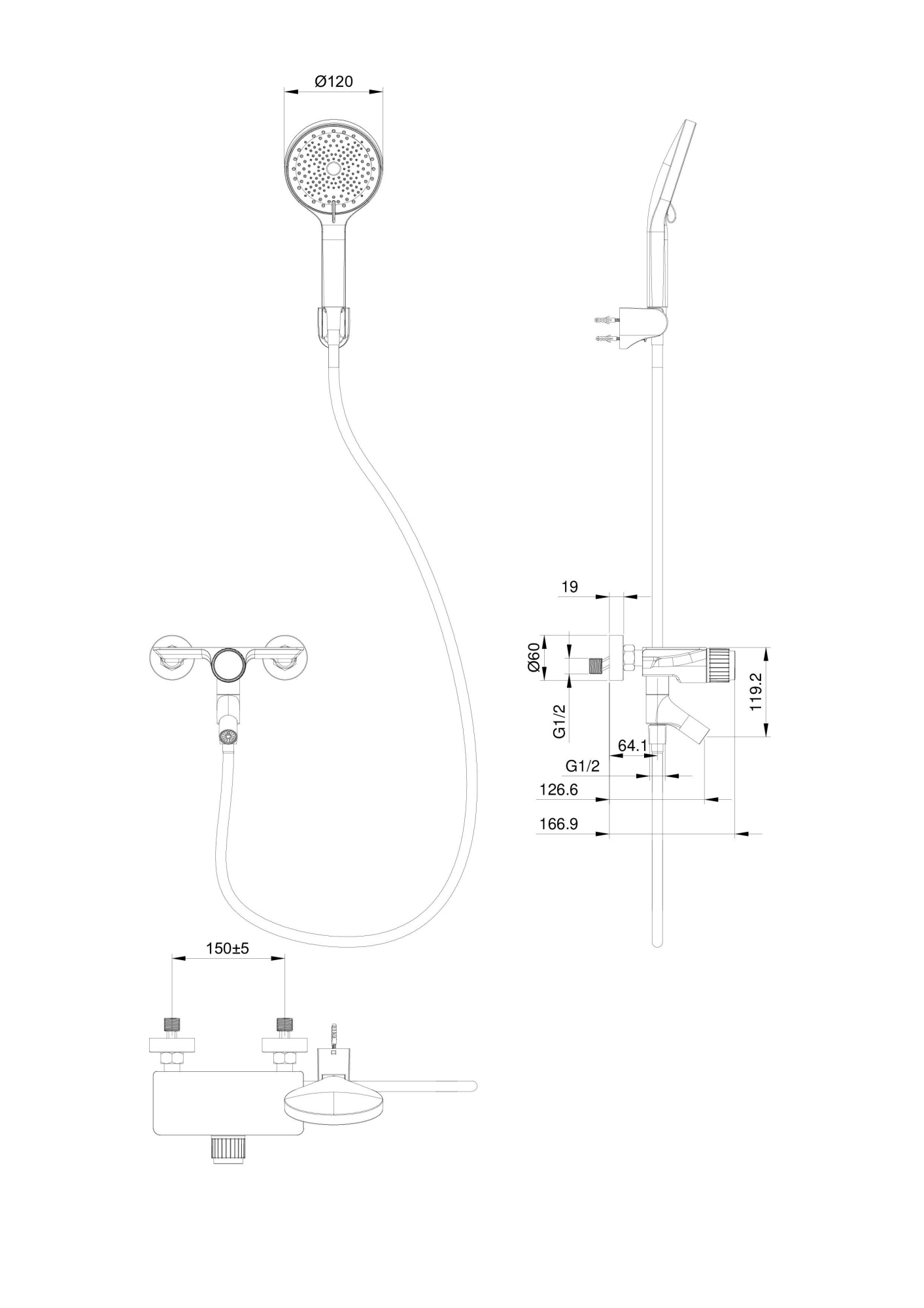 Смеситель для ванны с душем и гарнитуром Wonzon & Woghand Click WW-FE05L221-BG золото брашированный