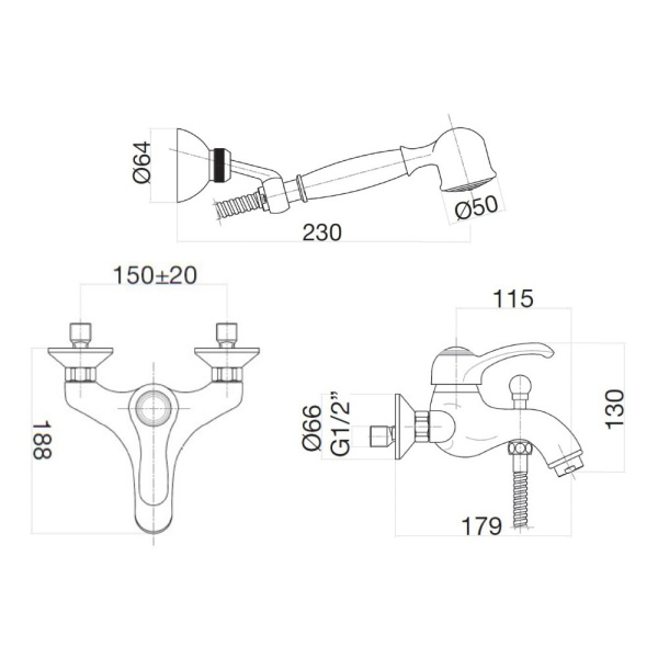 Смеситель для ванны Webert Aurora AU850101010(153) золото глянцевый