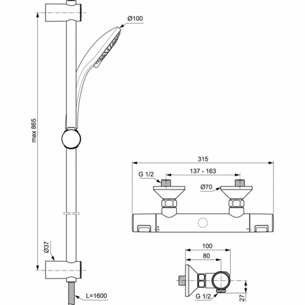 Настенный термостатический смеситель для душа Ideal Standard Ceratherm T25 A7204AA Настенный термостатический смеситель для душа Ideal Standard Ceratherm T25 A7204AA