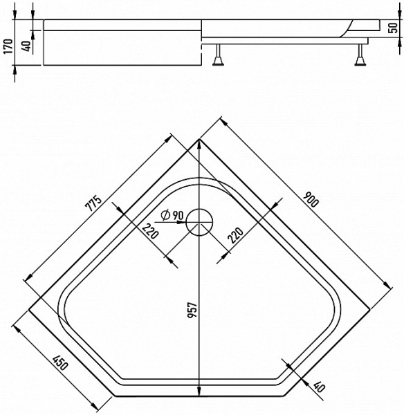 Душевой поддон Alex Baitler AB9017V-1 90х90х17 Душевой поддон Alex Baitler AB9017V-1 90х90х17