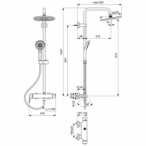 Душевая система с настенным смесителем для душа Ideal Standard IDEALRAIN ECO EVO B2266AA Душевая система с настенным смесителем для душа Ideal Standard IDEALRAIN ECO EVO B2266AA