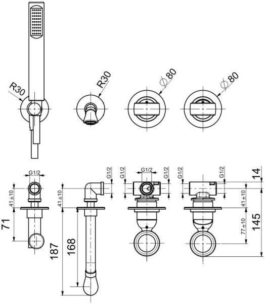 Смеситель для ванны Webert Opera OA860312010 золото глянцевый