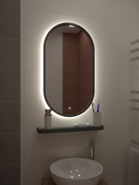 Зеркало с подсветкой и сенсорным выключателем Континент Prime Black 45x80 Зеркало с подсветкой и сенсорным выключателем Континент Prime Black 45x80