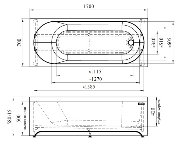 Ванна акриловая Radomir Виктория Лайт 170x70 2-01-0-0-1-260Р белая пристенная с каркасом