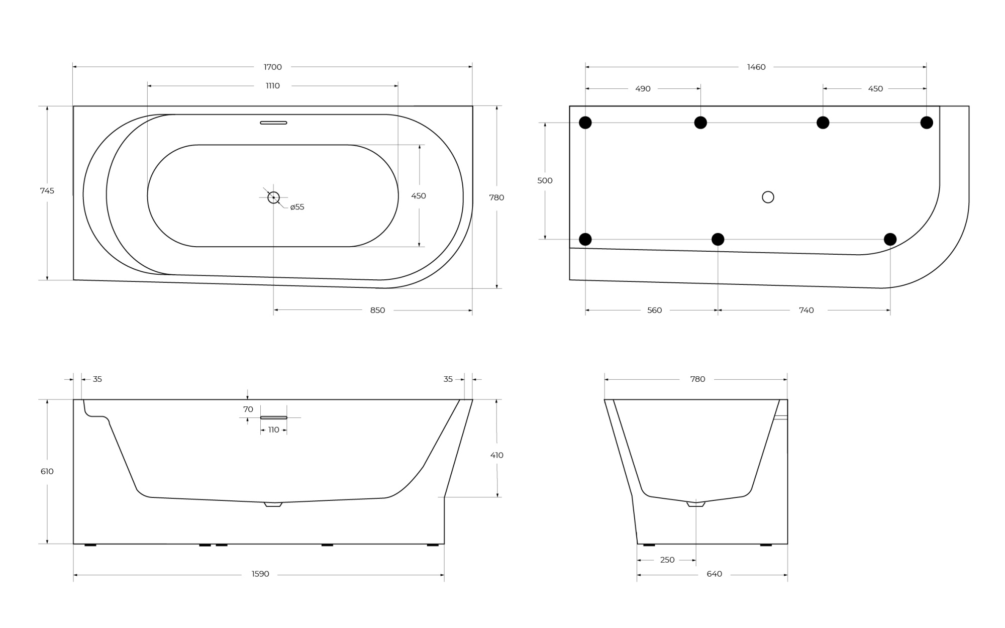 Ванна акриловая BelBagno 170x80 BB410-1700-780-L