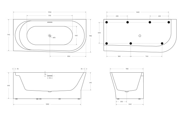 Ванна акриловая BelBagno 170x80 BB410-1700-780-L
