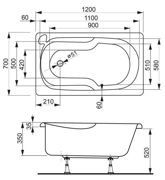 Ванна акриловая Vagnerplast Nike 120x70 VPBA127NIK2E-04
